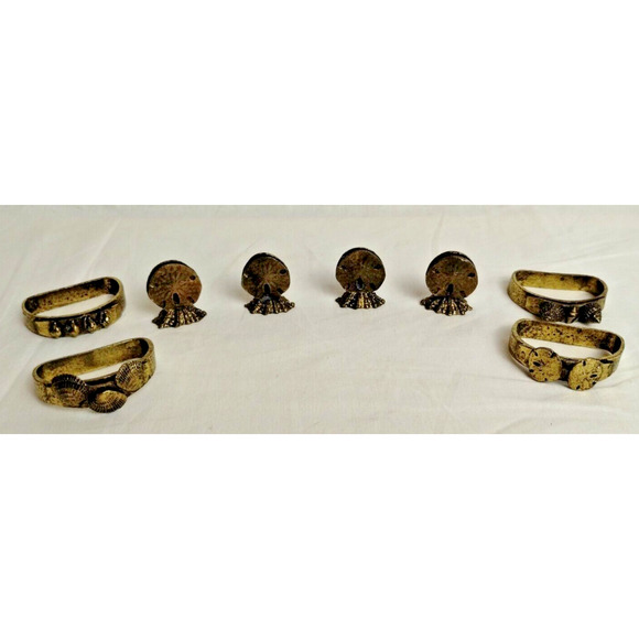 Metzke Antiqued Pewter - Seashell Design 4 Napkin Rings and 4 Place Card Holders - Picture 1 of 9